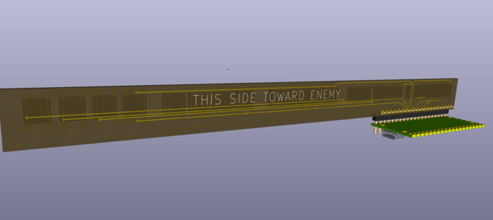 The back of the PCB, showing a silkscreen saying "THIS SIDE TOWARD ENEMY"