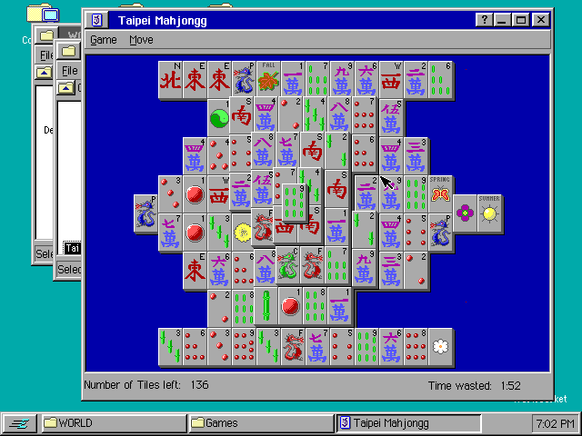 A game of Mahjong solitaire being played on Breadbox Ensemble, which looks like it's trying to be windows 95  A game of Mahjong solitaire being played on Breadbox Ensemble, which looks like it's trying to be windows 95