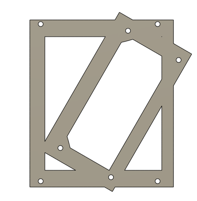 a design in Autodesk Fusion 360, featuring two rectangular (roughly) mounting parts, but one is rotated at an angle to the other, giving it a very strange appearance